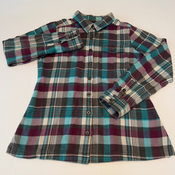 Patagonia Tops - Patagonia Womens Organic Cotton Flannel Plaid Button Down Shirt Teal Purple Sz 6